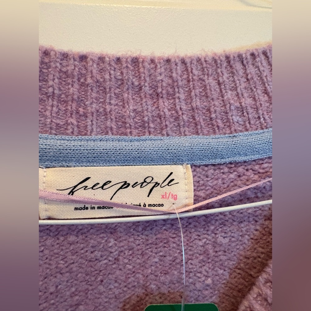 Free People Cool of the Night Cardigan Lilac Spell Melange Oversized XL - Picture 7 of 13